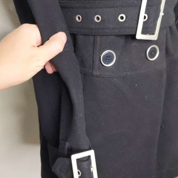 G by Guess Black Peacoat Women’s Large | Oversized Collar Belted Wool Blend Coat - Picture 9 of 10